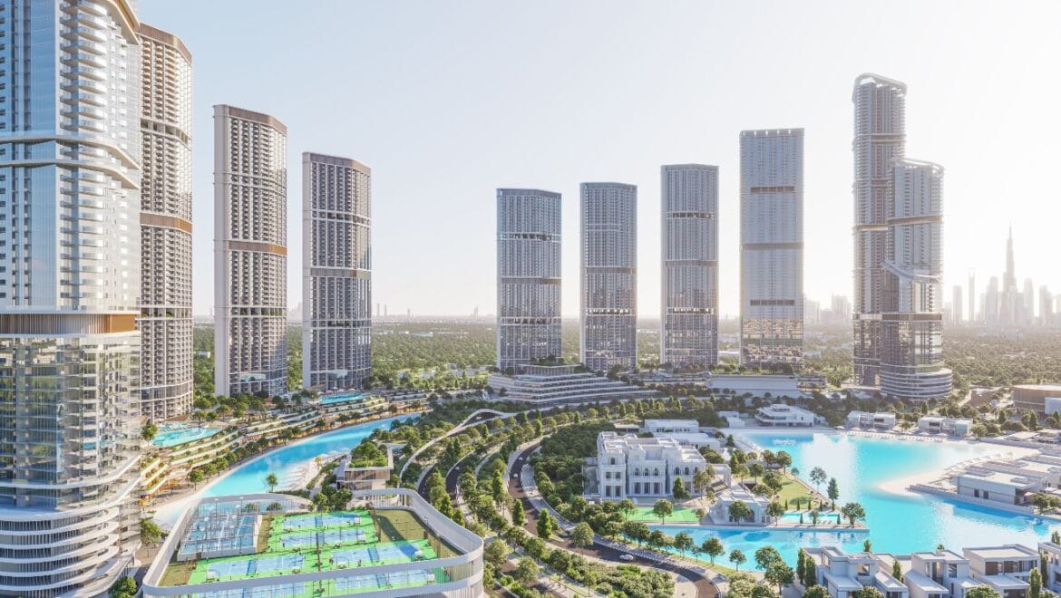 Bright and modern one-bedroom residential apartment at 320 Riverside Crescent, Bukadra, Dubai, featuring a stylish living area and contemporary furnishings.-Propertyana real estate in dubai and sharjeh