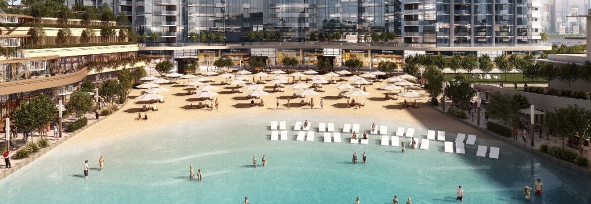 Bright and modern one-bedroom residential apartment at 320 Riverside Crescent, Bukadra, Dubai, featuring a stylish living area and contemporary furnishings.-Propertyana real estate in dubai and sharjeh