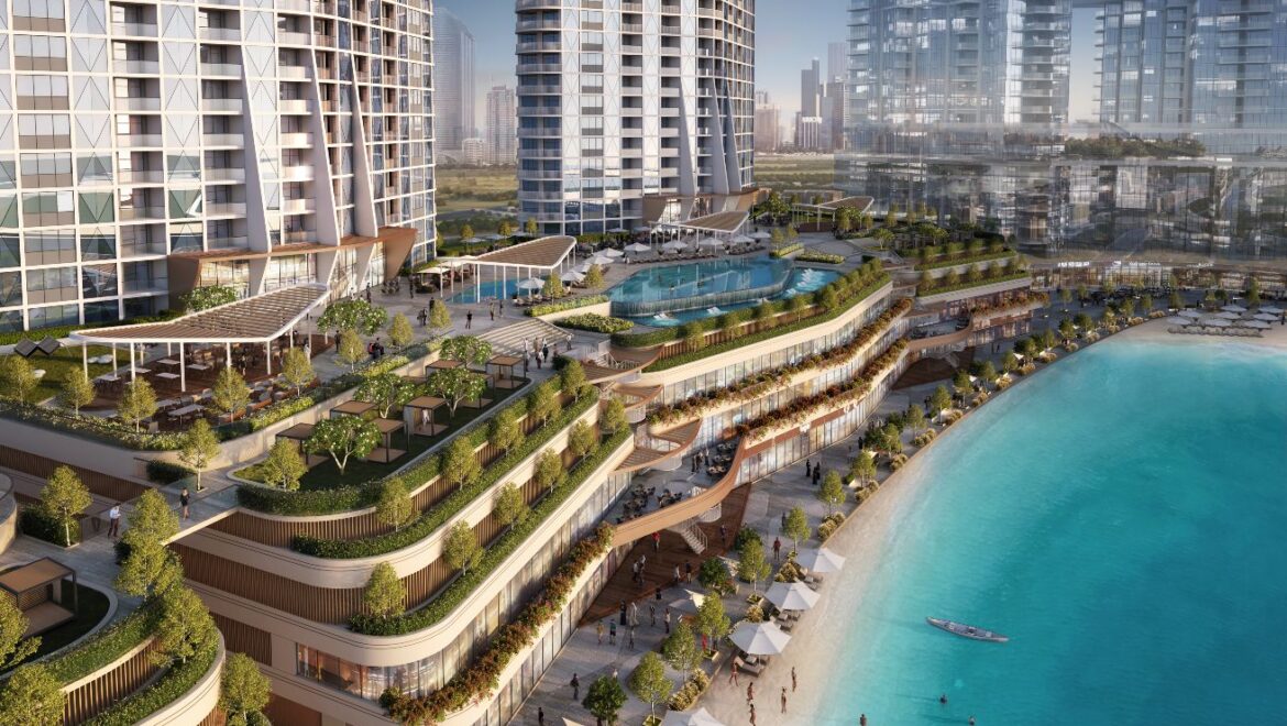 Bright and modern one-bedroom residential apartment at 320 Riverside Crescent, Bukadra, Dubai, featuring a stylish living area and contemporary furnishings.-Propertyana real estate in dubai and sharjeh