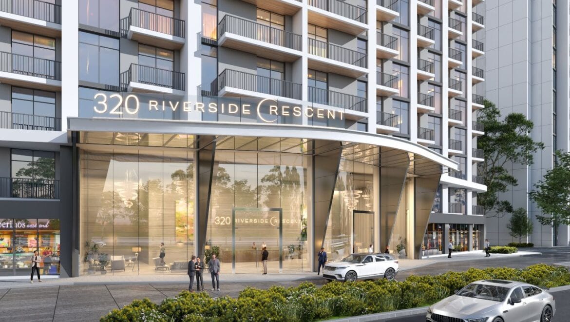 Bright and modern one-bedroom residential apartment at 320 Riverside Crescent, Bukadra, Dubai, featuring a stylish living area and contemporary furnishings.-Propertyana real estate in dubai and sharjeh