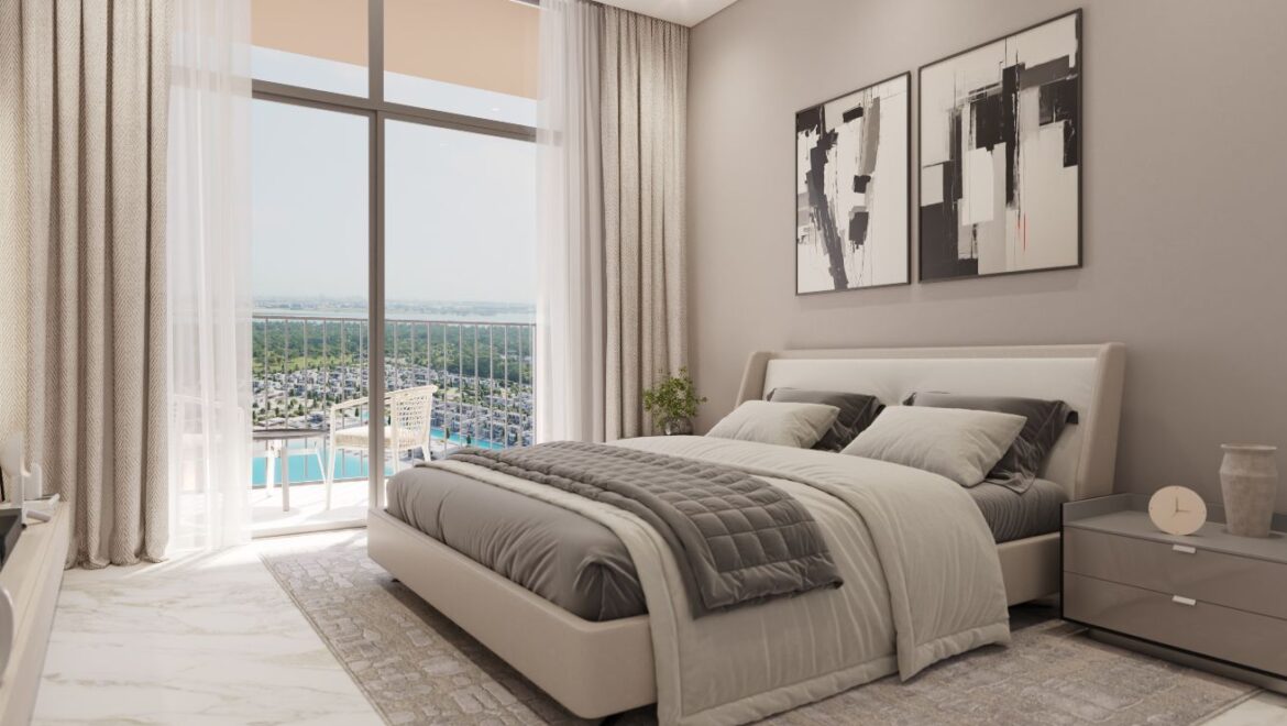 Bright 1-bedroom residential apartment at 310 Riverside Crescent, Bukadra, Dubai, with a view of the villa community.-Propertyana real estate in dubai and sharjeh