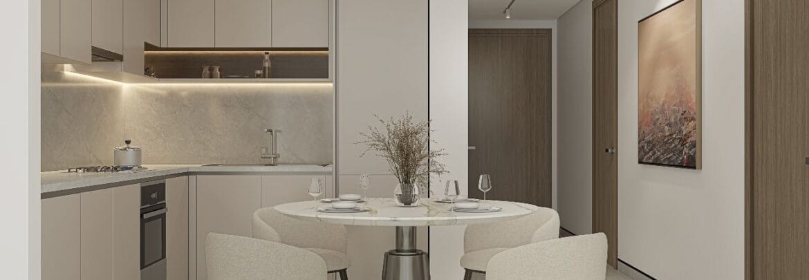 Bright 1-bedroom residential apartment at 310 Riverside Crescent, Bukadra, Dubai, with a view of the villa community.-Propertyana real estate in dubai and sharjeh