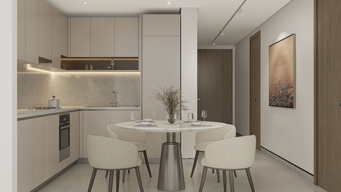 Bright 1-bedroom residential apartment at 310 Riverside Crescent, Bukadra, Dubai, with a view of the villa community.-Propertyana real estate in dubai and sharjeh