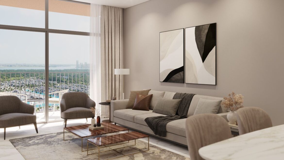 Bright 1-bedroom residential apartment at 310 Riverside Crescent, Bukadra, Dubai, with a view of the villa community.-Propertyana real estate in dubai and sharjeh