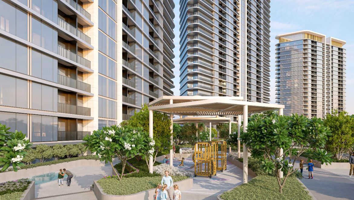 A modern 3-bedroom Sobha Solis residential apartment in Dubai's Motor City, highlighting expansive skyline views and inviting community spaces.-Propertyana real estate in dubai and sharjeh