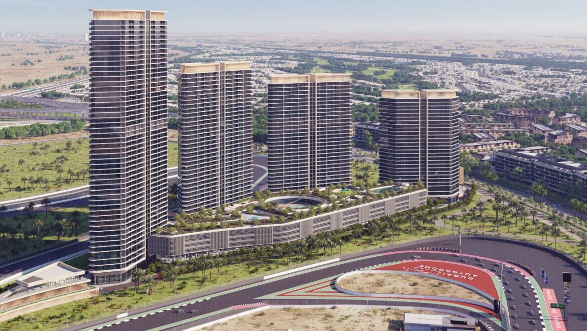 A modern 3-bedroom Sobha Solis residential apartment in Dubai's Motor City, highlighting expansive skyline views and inviting community spaces.-Propertyana real estate in dubai and sharjeh