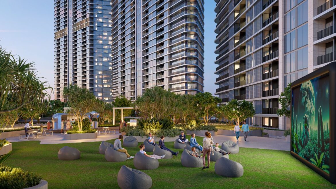 A modern 3-bedroom Sobha Solis residential apartment in Dubai's Motor City, highlighting expansive skyline views and inviting community spaces.-Propertyana real estate in dubai and sharjeh