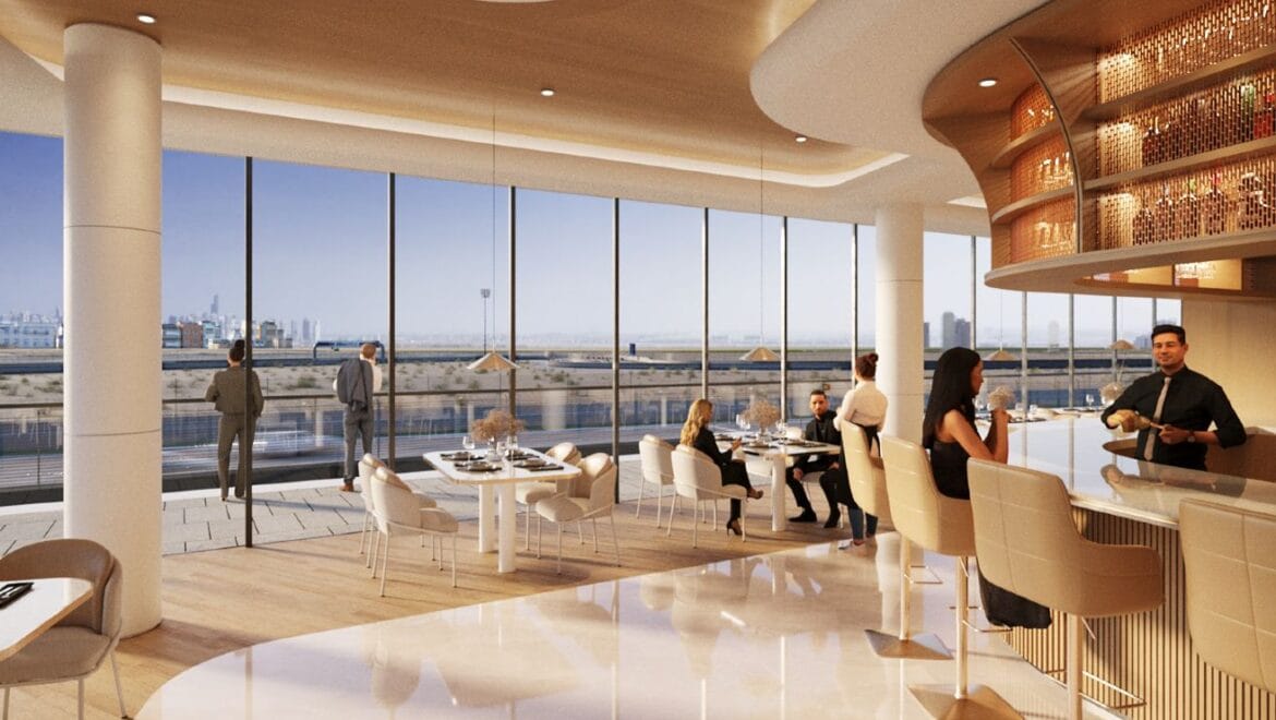 A modern 3-bedroom Sobha Solis residential apartment in Dubai's Motor City, highlighting expansive skyline views and inviting community spaces.-Propertyana real estate in dubai and sharjeh