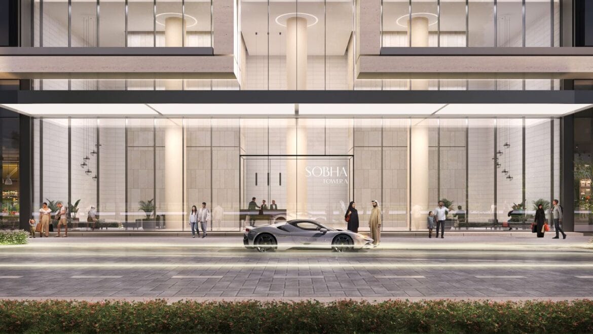 A modern 3-bedroom Sobha Solis residential apartment in Dubai's Motor City, highlighting expansive skyline views and inviting community spaces.-Propertyana real estate in dubai and sharjeh