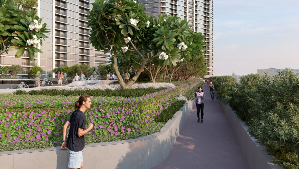 A modern 3-bedroom Sobha Solis residential apartment in Dubai's Motor City, highlighting expansive skyline views and inviting community spaces.-Propertyana real estate in dubai and sharjeh