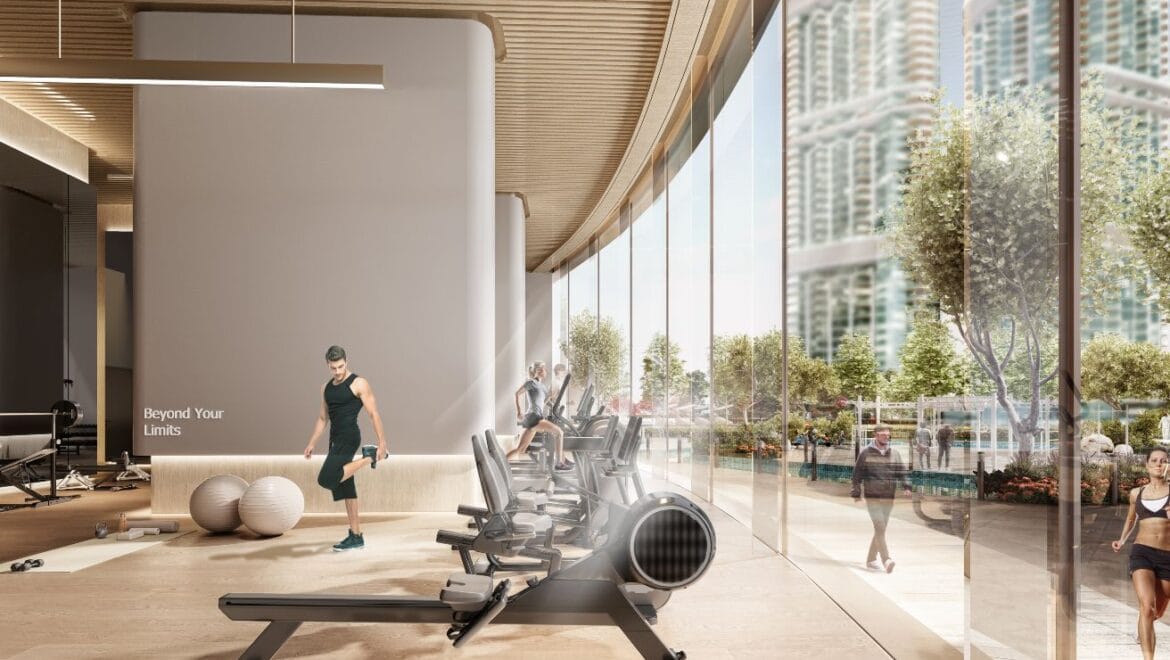 Interior view of a 1-bedroom residential apartment at 340 Riverside Crescent, Dubai (Bukadra), showcasing a modern living area with contemporary furnishings.-Propertyana real estate in dubai and sharjeh