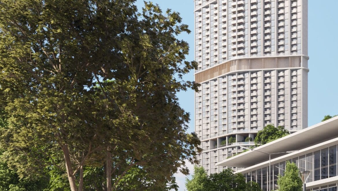 Interior view of a 1-bedroom residential apartment at 340 Riverside Crescent, Dubai (Bukadra), showcasing a modern living area with contemporary furnishings.-Propertyana real estate in dubai and sharjeh