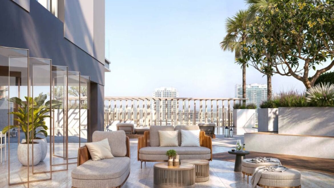 Interior view of a modern 1-bedroom apartment at Lume Residence, Jumeirah Village Circle, Dubai-Propertyana real estate in dubai and sharjeh