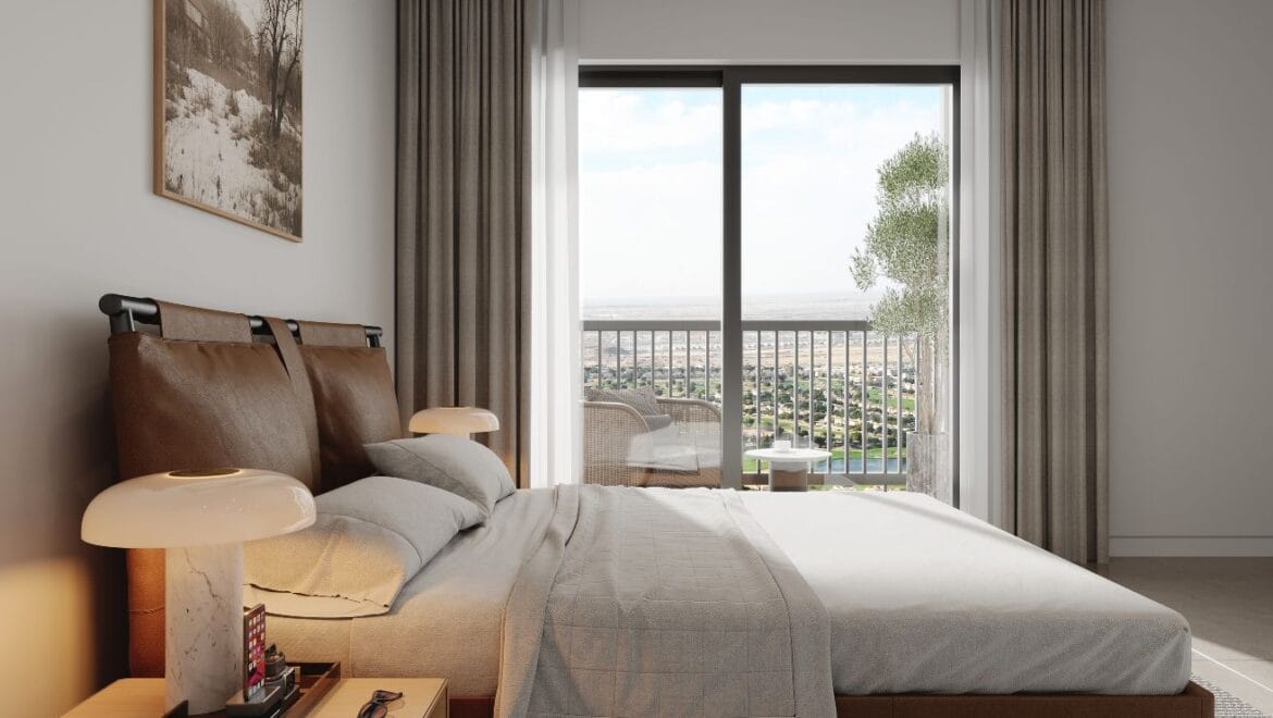 Street-view of a modern 1-bedroom Sobha Orbis Tower C apartment in Motor City, Dubai.-Propertyana real estate in dubai and sharjeh