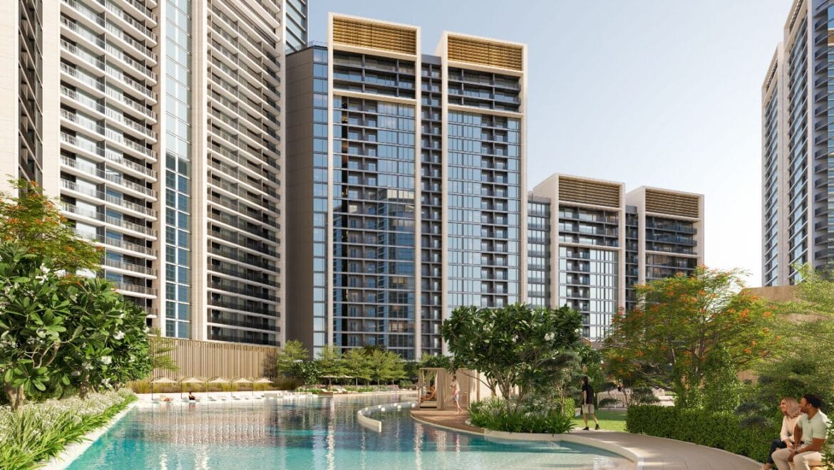 Street-view of a modern 1-bedroom Sobha Orbis Tower C apartment in Motor City, Dubai.-Propertyana real estate in dubai and sharjeh
