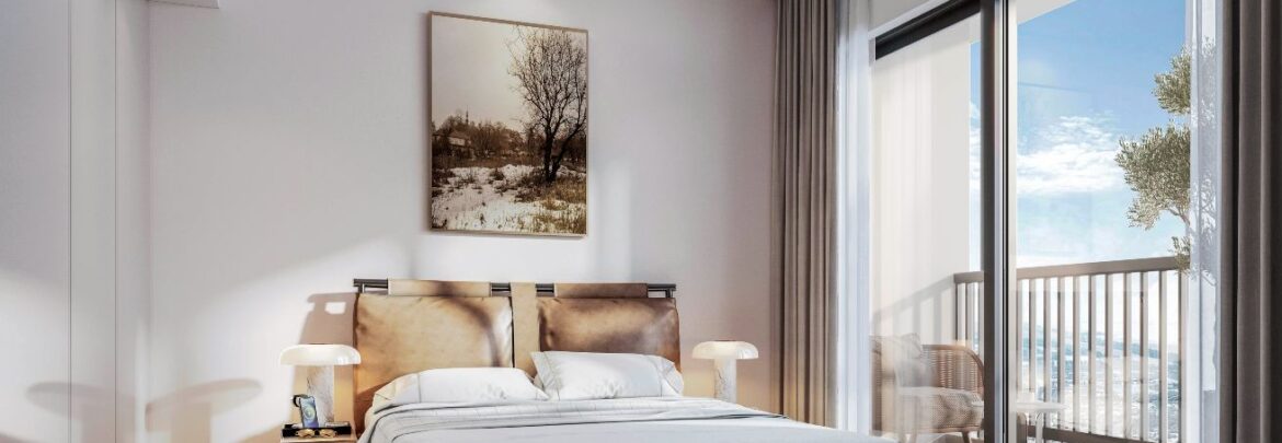 Interior view of a stylish 2-bedroom Sobha Orbis apartment in Dubai's Motor City, featuring a bright living area, modern furnishings, and contemporary finishes.-Propertyana real estate in dubai and sharjeh