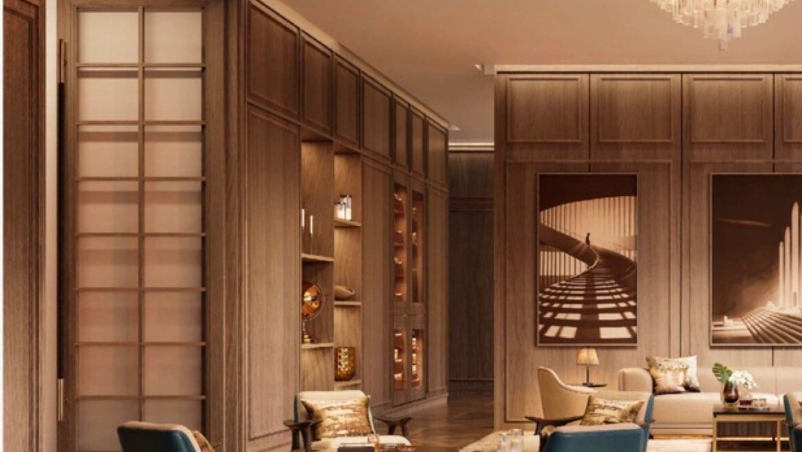 Interior view of a 1-bedroom residential apartment in Trump Tower, Dubai on Sheikh Zayed Road, featuring modern decor and premium finishes.-Propertyana real estate in dubai and sharjeh