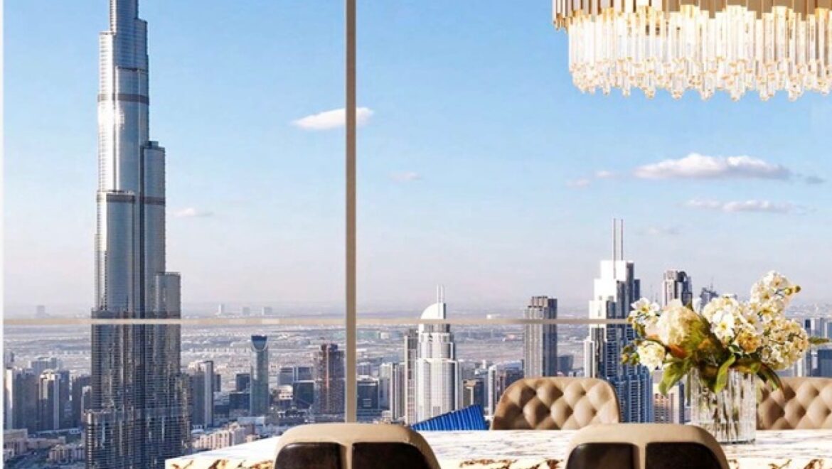 Interior view of a 1-bedroom residential apartment in Trump Tower, Dubai on Sheikh Zayed Road, featuring modern decor and premium finishes.-Propertyana real estate in dubai and sharjeh