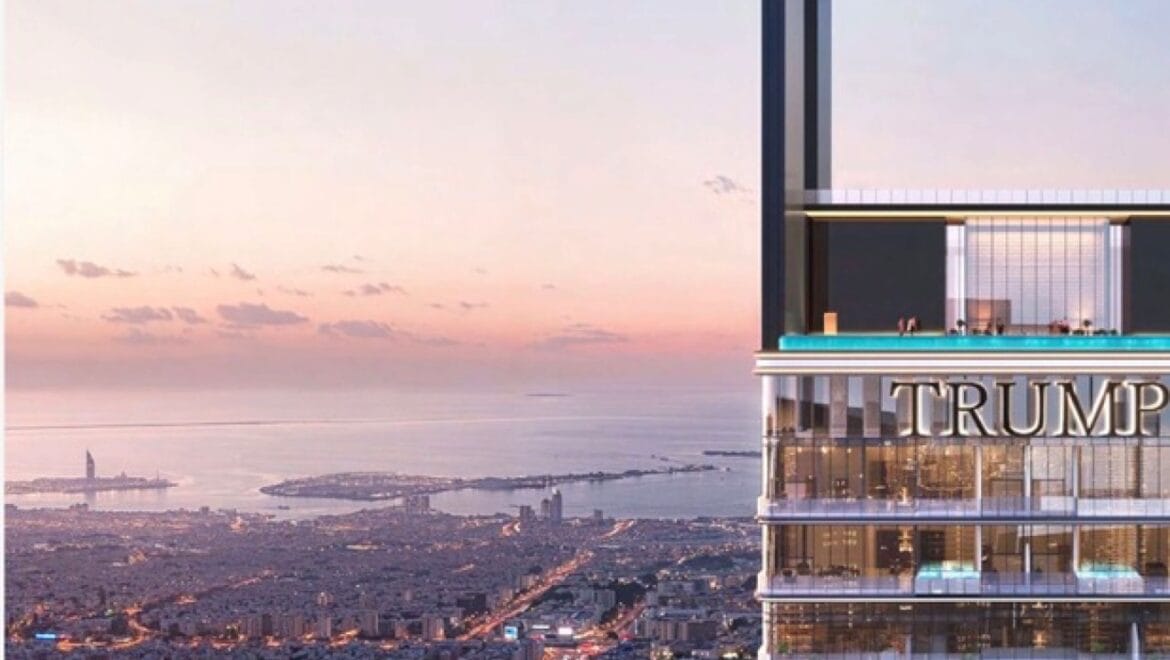 Interior view of a 1-bedroom residential apartment in Trump Tower, Dubai on Sheikh Zayed Road, featuring modern decor and premium finishes.-Propertyana real estate in dubai and sharjeh