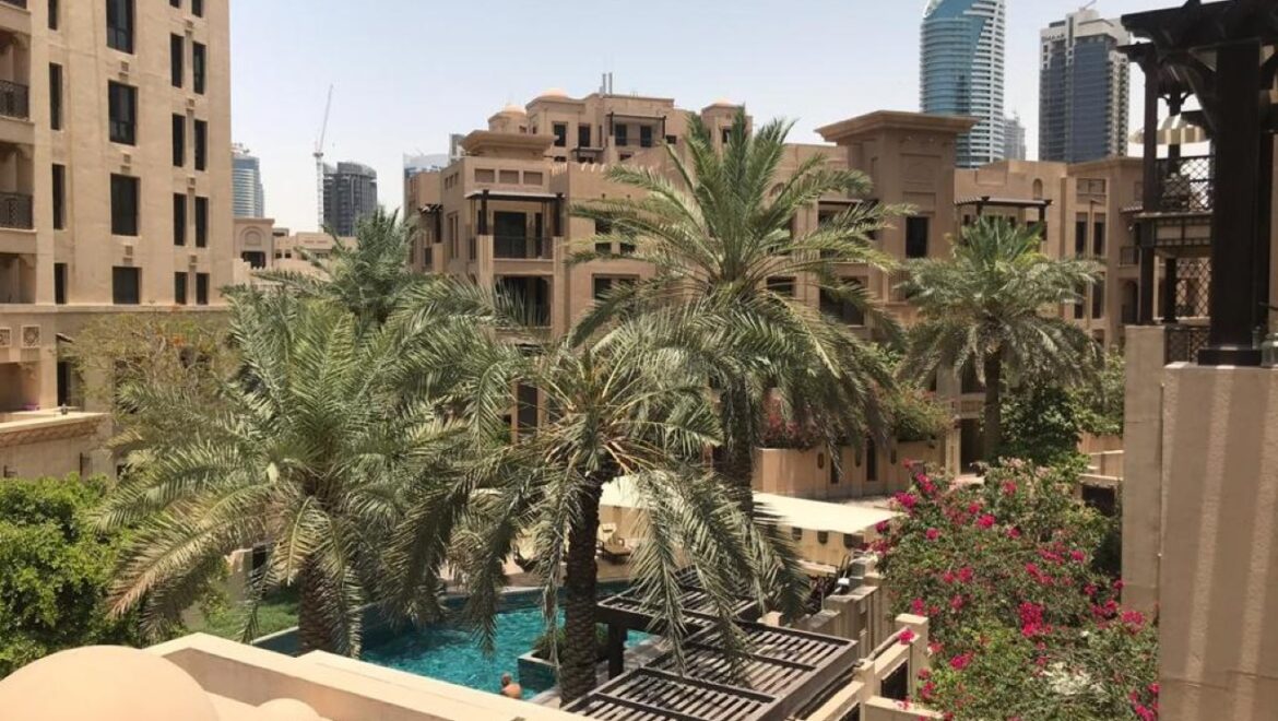 A fully furnished 1-bedroom apartment in Zanzebeel 2, Downtown Dubai, Dubai, featuring a balcony with views of the Burj Khalifa.-Propertyana real estate in dubai and sharjeh