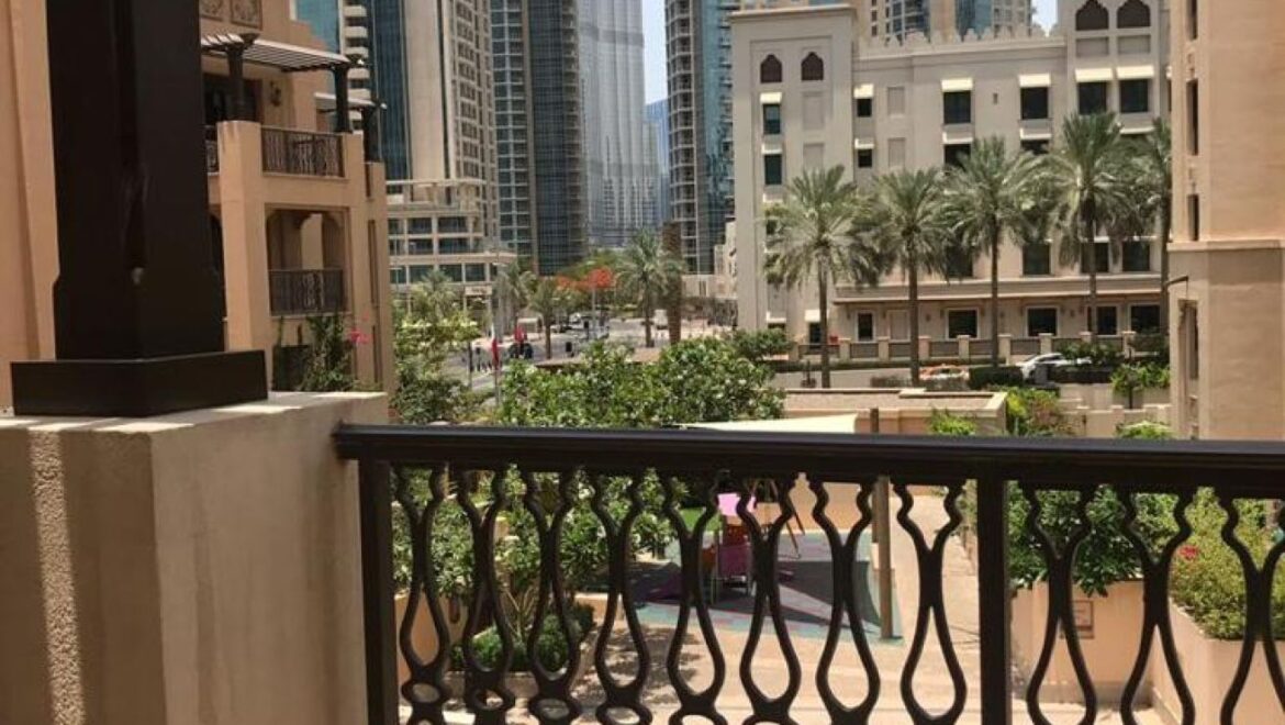 A fully furnished 1-bedroom apartment in Zanzebeel 2, Downtown Dubai, Dubai, featuring a balcony with views of the Burj Khalifa.-Propertyana real estate in dubai and sharjeh