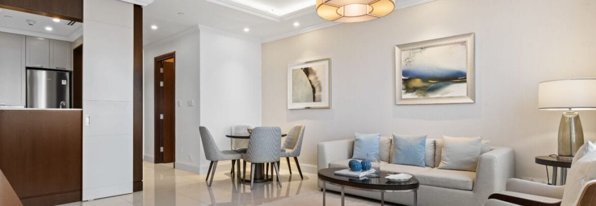 Furnished 1-bedroom apartment at Address Fountain Views, Downtown Dubai, high-floor unit with city skyline view.-Propertyana real estate in dubai and sharjeh