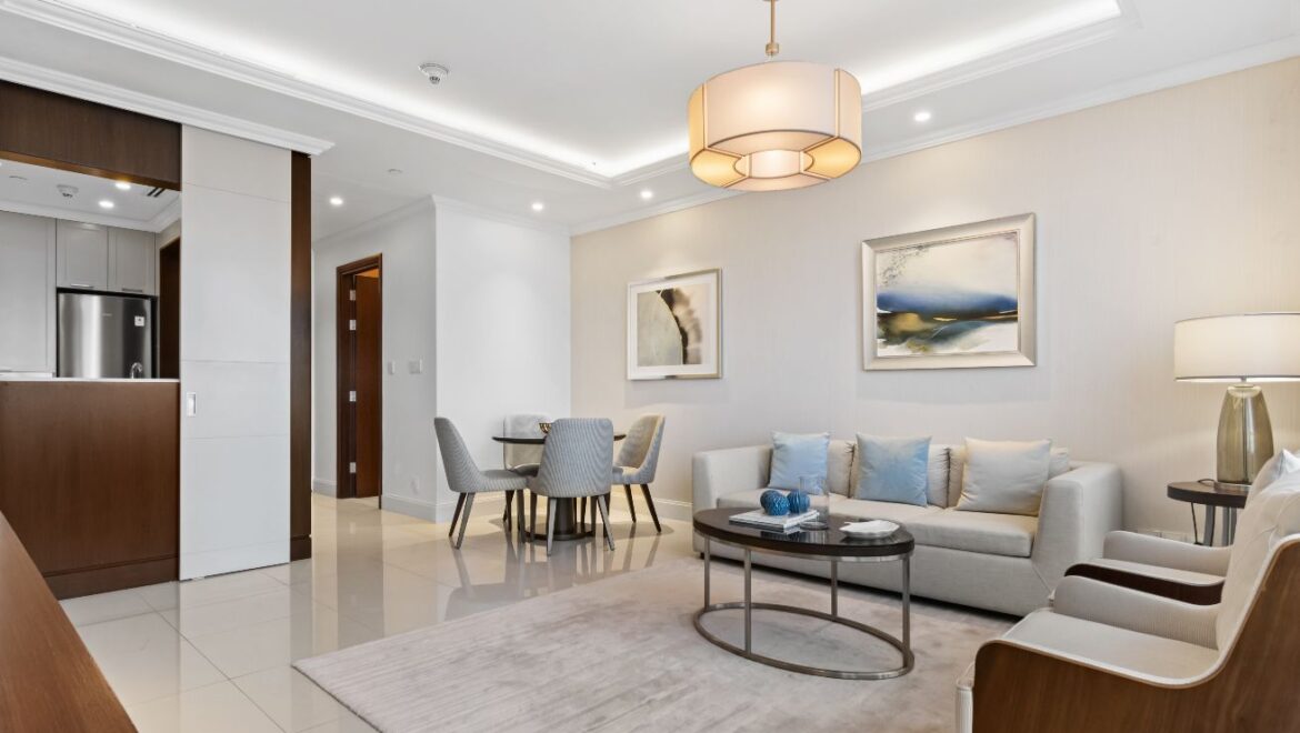 Furnished 1-bedroom apartment at Address Fountain Views, Downtown Dubai, high-floor unit with city skyline view.-Propertyana real estate in dubai and sharjeh