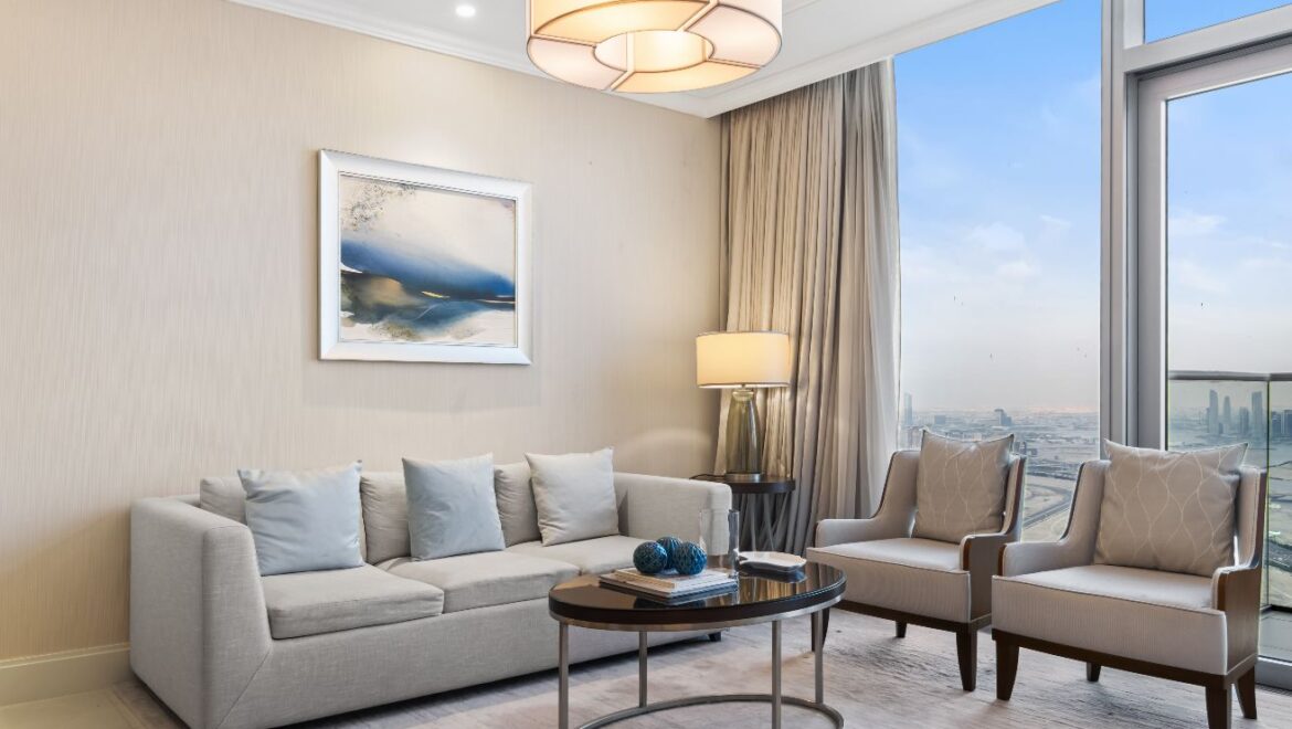 Furnished 1-bedroom apartment at Address Fountain Views, Downtown Dubai, high-floor unit with city skyline view.-Propertyana real estate in dubai and sharjeh