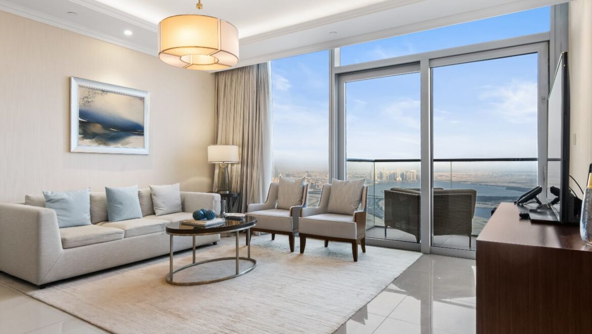 Furnished 1-bedroom apartment at Address Fountain Views, Downtown Dubai, high-floor unit with city skyline view.-Propertyana real estate in dubai and sharjeh