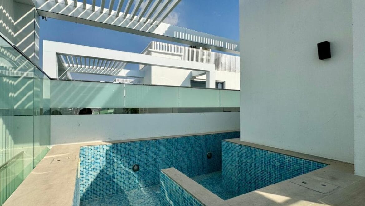 Exterior shot of a brand-new 4-bedroom Ixora Townhouse in Al Barari, Dubai-Propertyana real estate in dubai and sharjeh