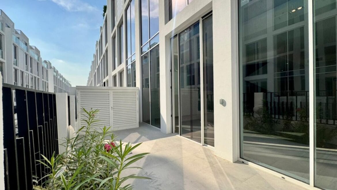 Exterior shot of a brand-new 4-bedroom Ixora Townhouse in Al Barari, Dubai-Propertyana real estate in dubai and sharjeh