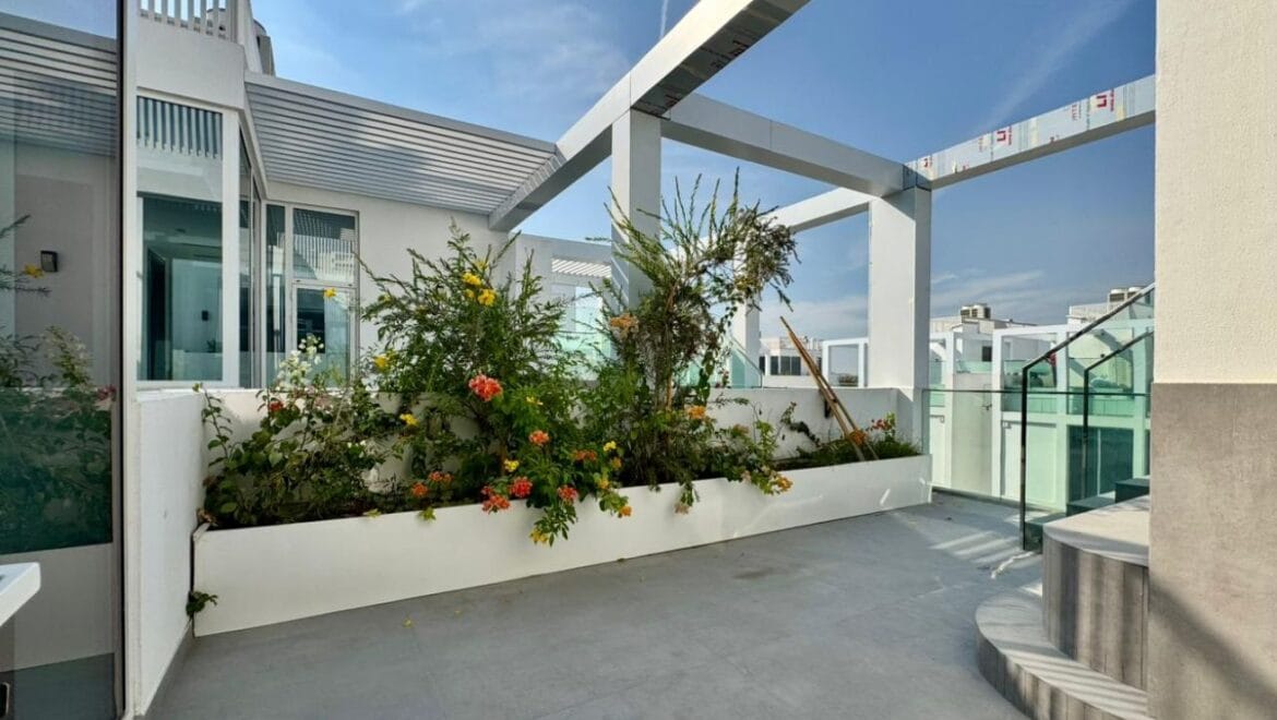 Exterior shot of a brand-new 4-bedroom Ixora Townhouse in Al Barari, Dubai-Propertyana real estate in dubai and sharjeh