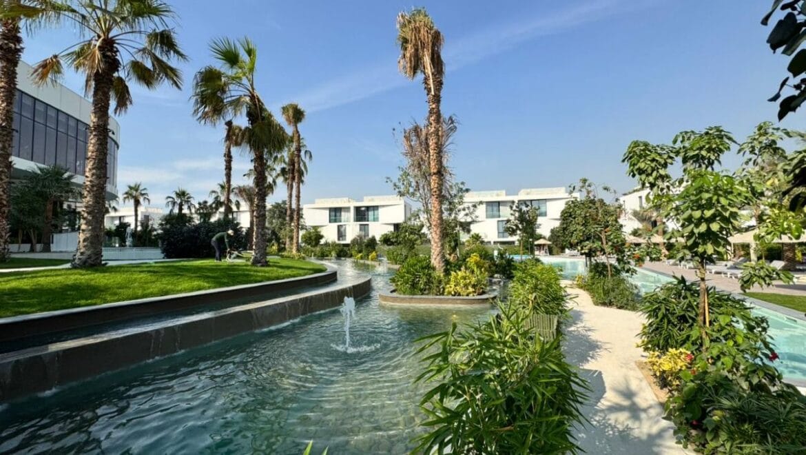 Exterior shot of a brand-new 4-bedroom Ixora Townhouse in Al Barari, Dubai-Propertyana real estate in dubai and sharjeh