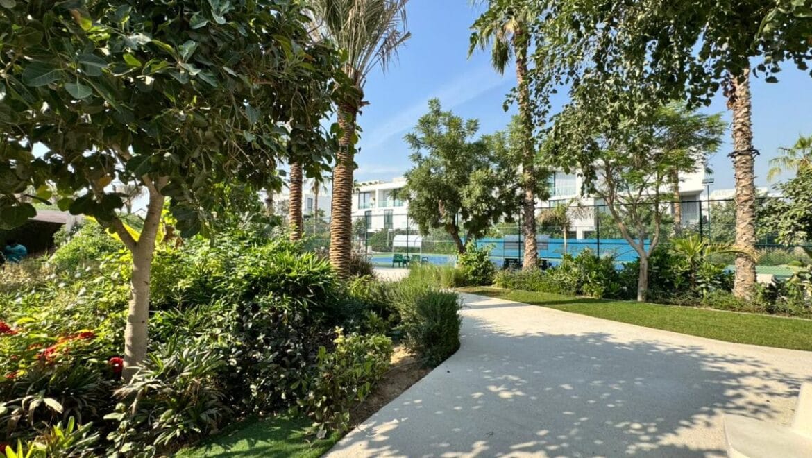 Exterior shot of a brand-new 4-bedroom Ixora Townhouse in Al Barari, Dubai-Propertyana real estate in dubai and sharjeh