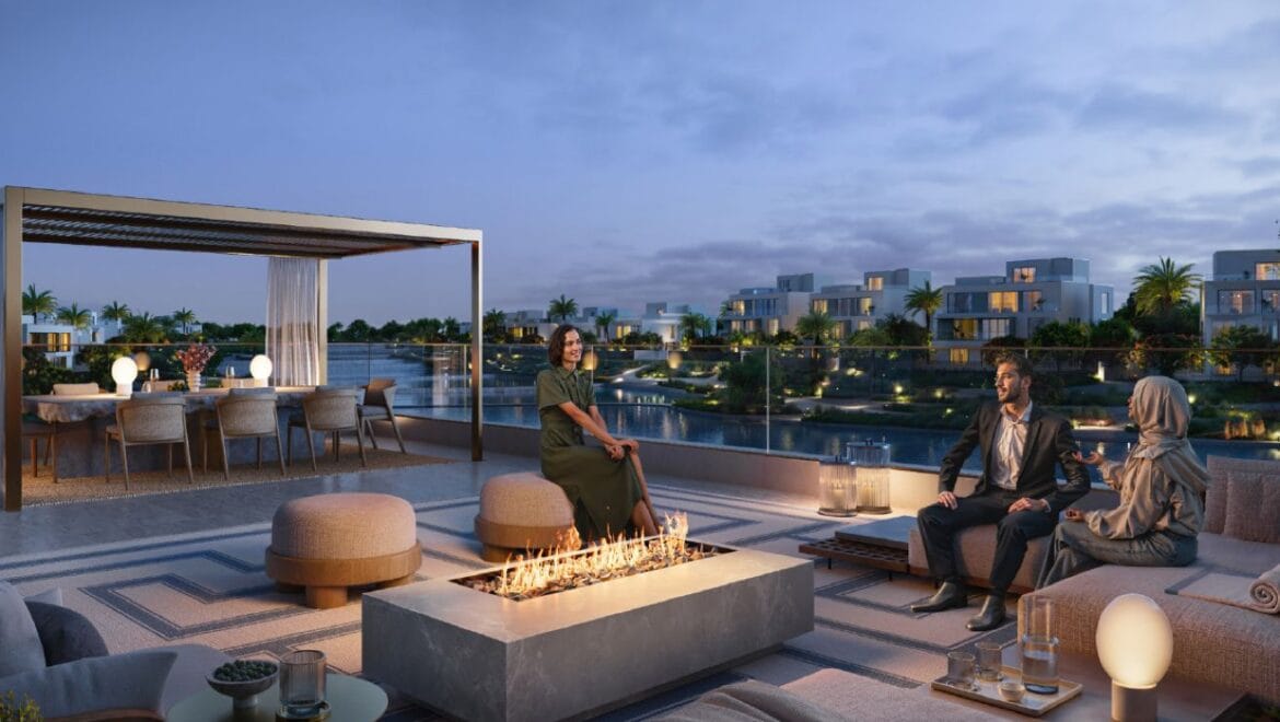 Front facade of a luxury 4-bedroom villa at Address Villas Tierra in The Oasis by Emaar, Dubai, featuring modern architecture, floor-to-ceiling windows, and a landscaped outdoor space.-Propertyana real estate in dubai and sharjeh