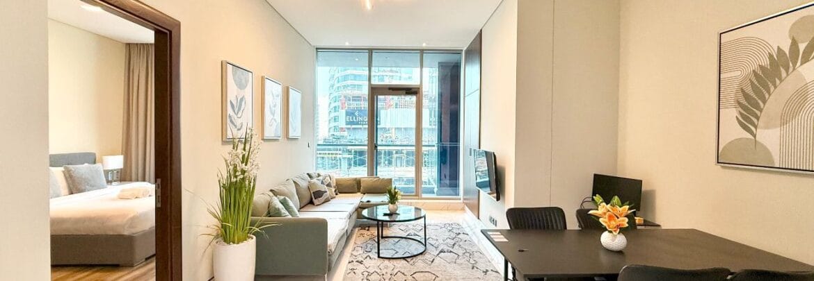 Interior of a 1-bedroom apartment in J ONE Tower A, Business Bay, Dubai, featuring a modern elegant living area.-Propertyana real estate in dubai and sharjeh