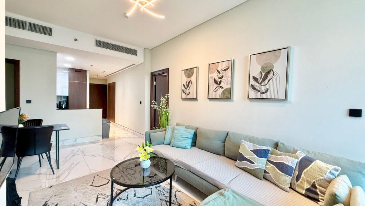 Interior of a 1-bedroom apartment in J ONE Tower A, Business Bay, Dubai, featuring a modern elegant living area.-Propertyana real estate in dubai and sharjeh