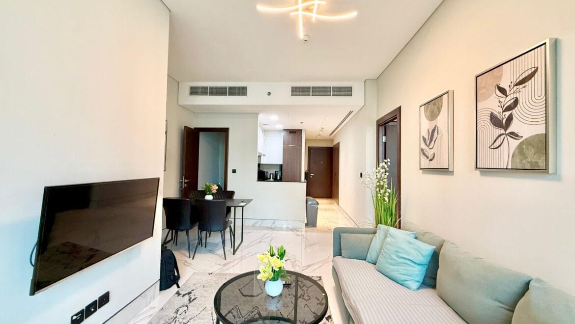 Interior of a 1-bedroom apartment in J ONE Tower A, Business Bay, Dubai, featuring a modern elegant living area.-Propertyana real estate in dubai and sharjeh