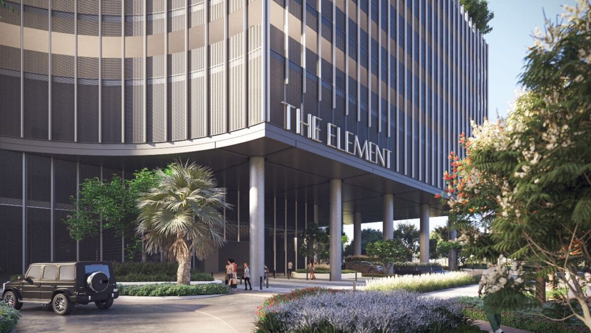 Luxurious 1-bedroom residence at The Element, Sobha One in Dubai, featuring a bright living area with floor-to-ceiling windows and sweeping views of the Dubai skyline.-Propertyana real estate in dubai and sharjeh