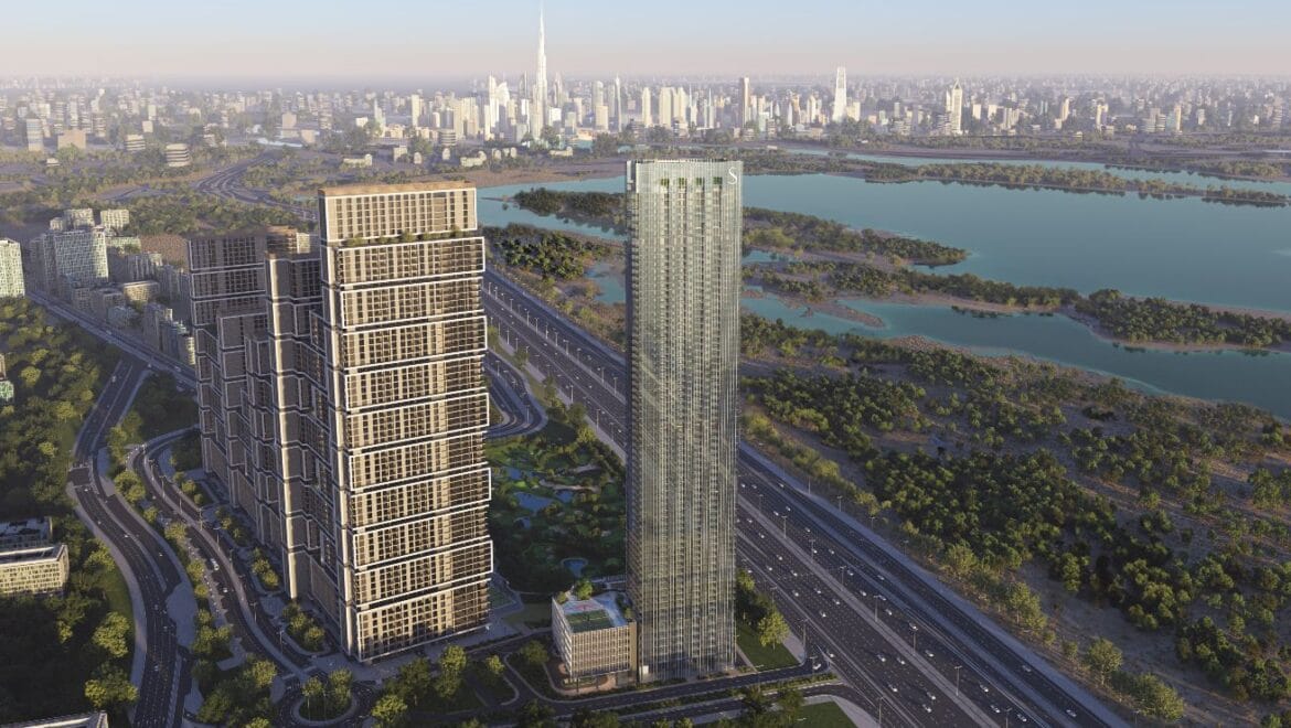 Interior of a stylish 1-bedroom apartment at The Element, Sobha One, Dubai, Mohammed Bin Rashid City, with contemporary decor and panoramic Dubai skyline views.-Propertyana real estate in dubai and sharjeh