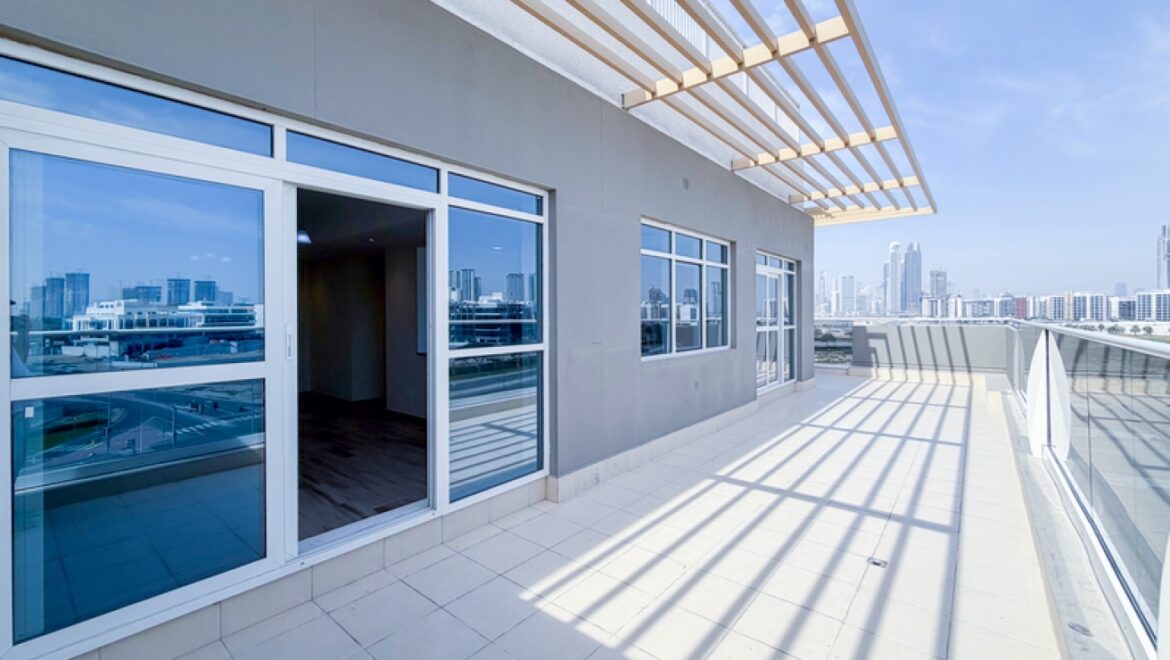 1-bedroom apartment at The Derby Residences 3 in Meydan, Dubai, top-floor unit with a large terrace and modern finishes-Propertyana real estate in dubai and sharjeh