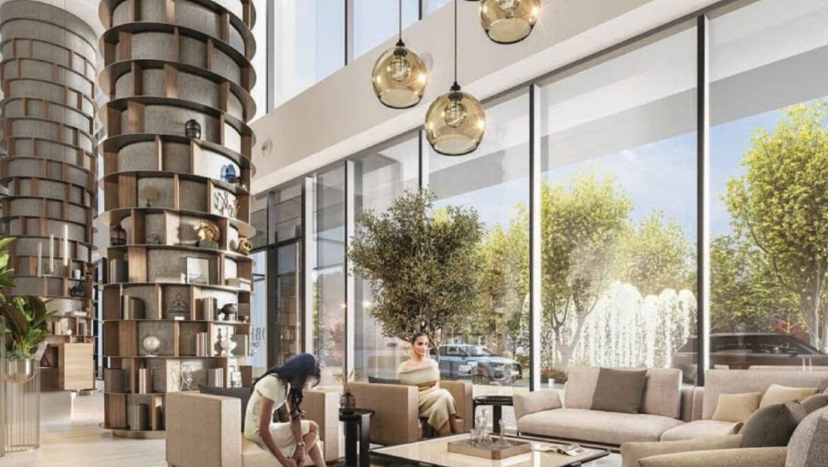Interior of a 1-bedroom apartment on a high floor at Sobha Orbis Tower C, Motor City, Dubai, featuring an open-plan living area and modern finishes.-Propertyana real estate in dubai and sharjeh