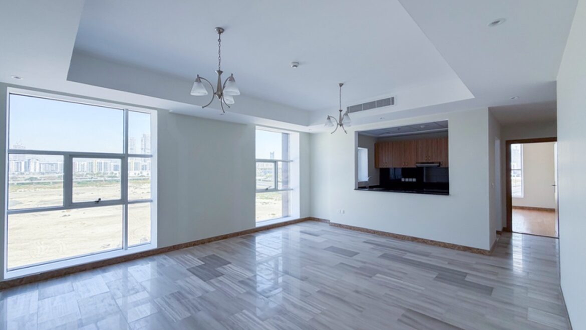 2-bedroom apartment at The Derby Residences 2, Meydan, Dubai, featuring modern living space with a view of the Burj Khalifa.-Propertyana real estate in dubai and sharjeh