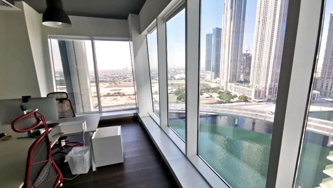 Bedroom-style office interior at Al Manara Tower, Business Bay, Dubai, featuring a modern desk, seating, and contemporary decor-Propertyana real estate in dubai and sharjeh