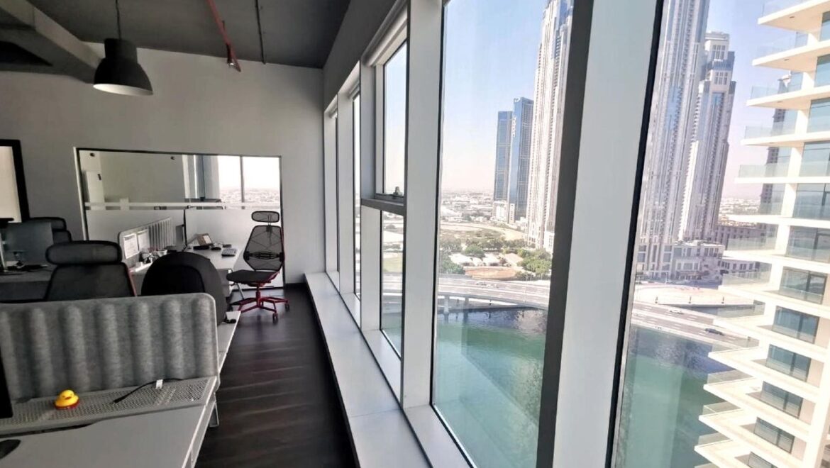 Bedroom-style office interior at Al Manara Tower, Business Bay, Dubai, featuring a modern desk, seating, and contemporary decor-Propertyana real estate in dubai and sharjeh