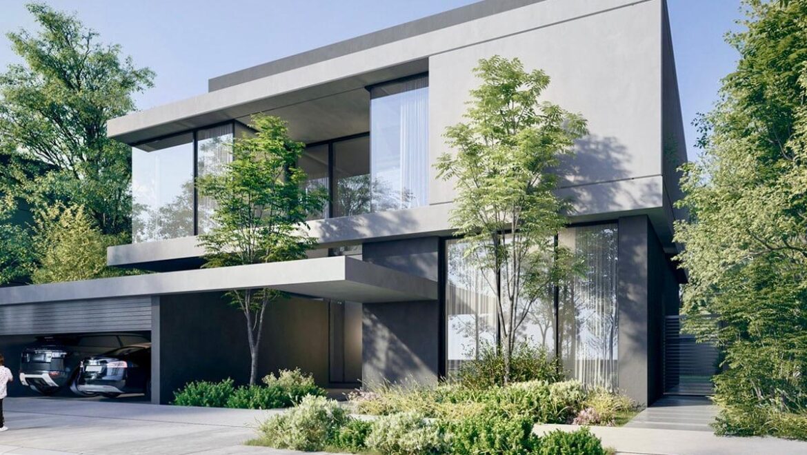 Exterior view of a 3-bedroom corner townhouse in Sequoia, Masaar by Arada, Tilal City, Sharjah.-Propertyana real estate in dubai and sharjeh